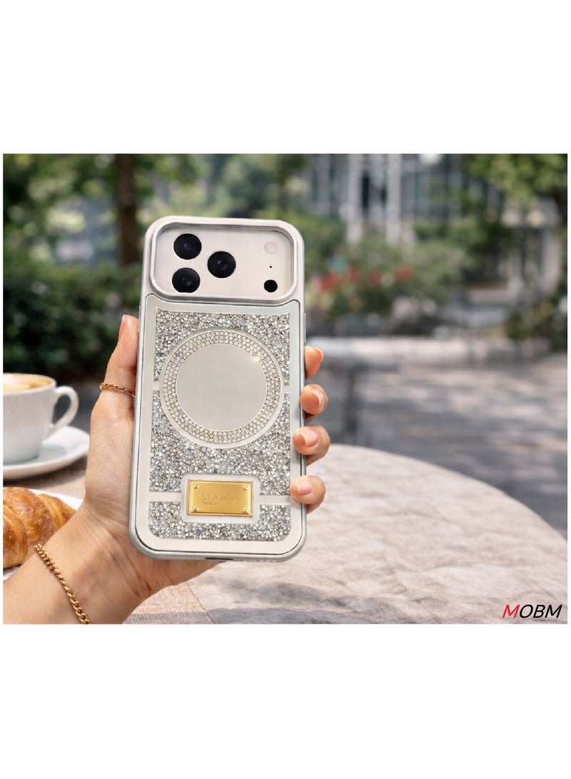 MOBM Case for iPhone 17 Pro Case with Mirror Cute Luxury Sparkle Glitter Diamond Crystal Rhinestone Protective Cover Silver (iPhone "17 Pro") - Image 5